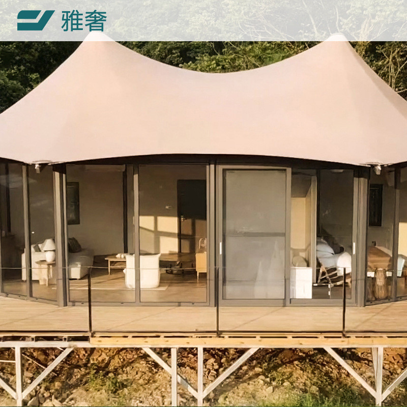 度假露营营地高端带酒店帐篷一室一厅民宿卫生间景区帐篷双峰别墅