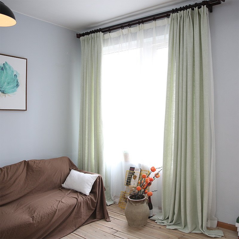 文艺纯色日式简约现代客厅阳台民宿清新亚麻棉麻窗帘布半遮光麻布