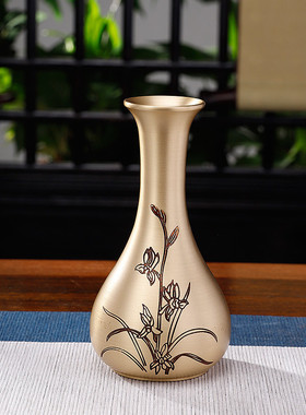 热销艺品江山纯铜花瓶摆件全铜客厅插花干花束工艺品家居装饰现代