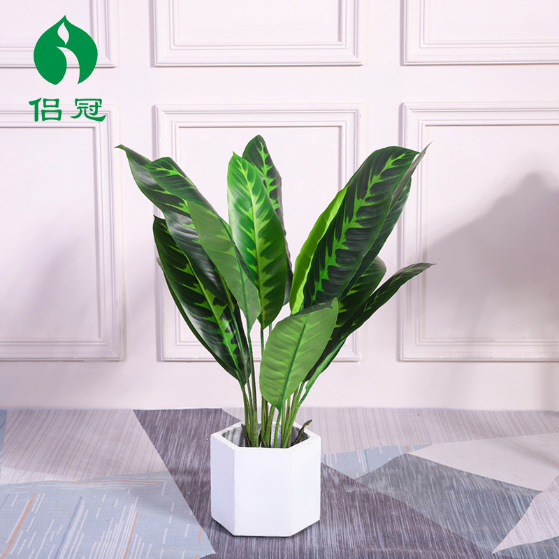 北欧风仿真天鹅绒大叶龟背家居装饰绿植婚庆盆栽仿真植物室内摆件