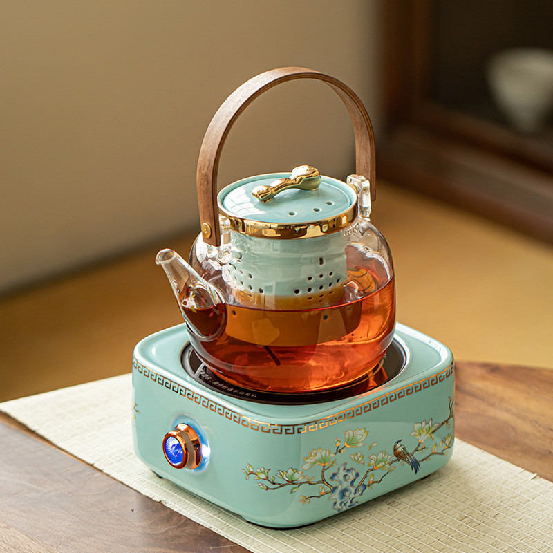 玻璃煮茶壶养生蒸茶壶兰花轻奢家用办公煮茶器电陶炉围炉煮茶套装