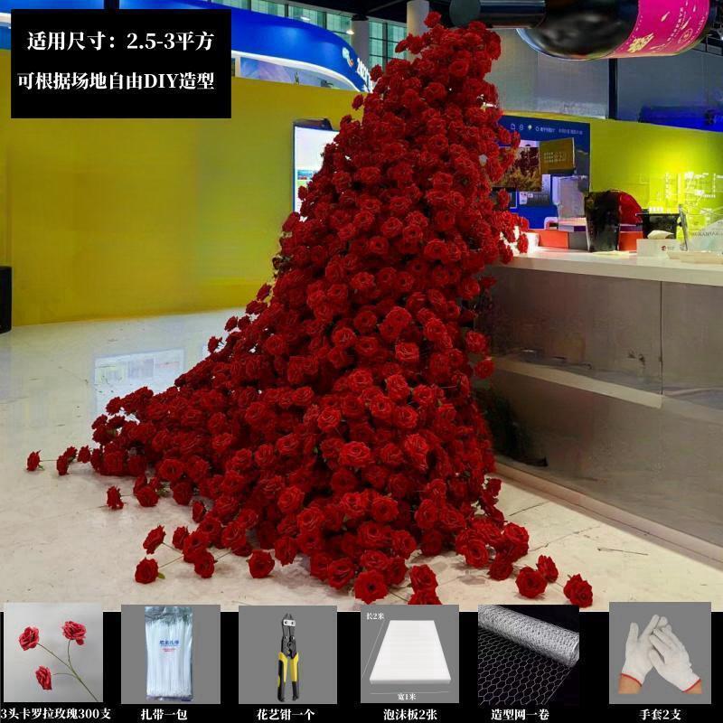 仿真玫瑰花瀑布假花冰川墙瀑布场景网红打卡玫瑰花背景墙花墙布置