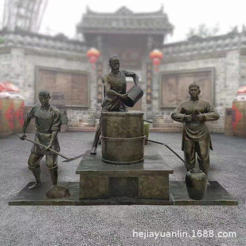 玻璃钢仿铜酒文化雕塑古代传统酿酒工艺流程人物民俗小品厂家现货