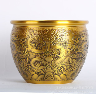 饰品摆件 礼品装 厂家批发缸九龙龙缸聚宝盆黄铜制作白色拉丝款 式