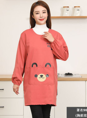 j6da罩衣女简约韩版围裙长袖棉布家用厨房家务清洁防污工作服时尚