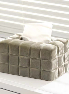 轻奢立体植绒方形云朵纸巾盒餐巾盒客厅餐厅植绒纸巾盒餐巾桌盒摆