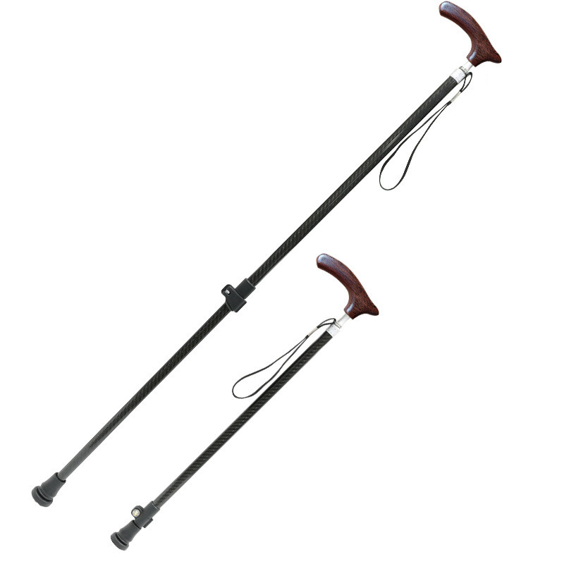 轻便杆身老人杖碳纤维手杖碳纤维伸缩皮革手柄防滑碳素老人手杖