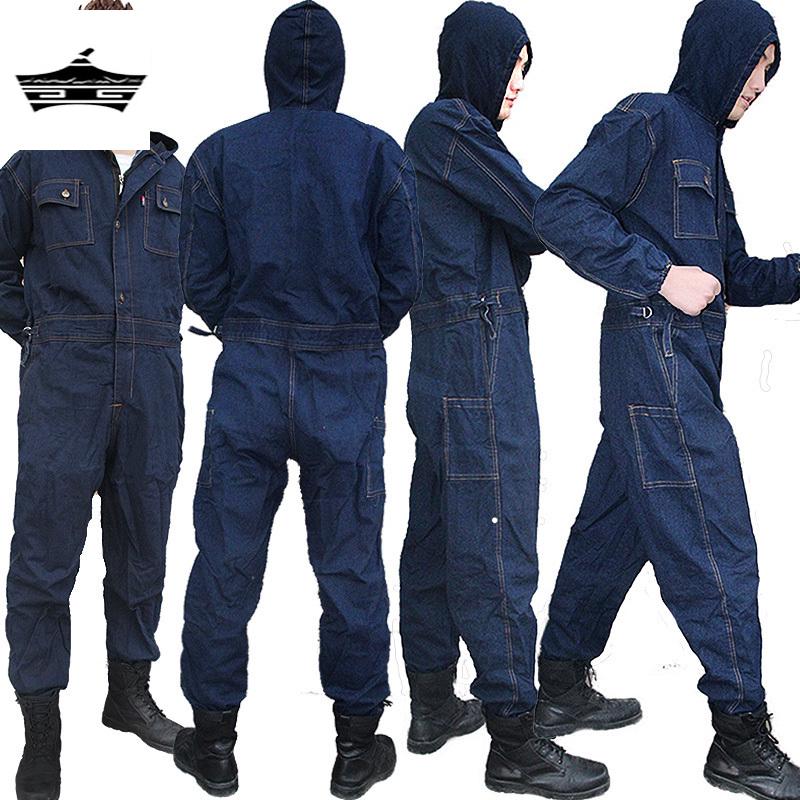 连体工作服牛仔纯棉防烫套装春秋男女电焊汽修喷漆机修防尘劳保服