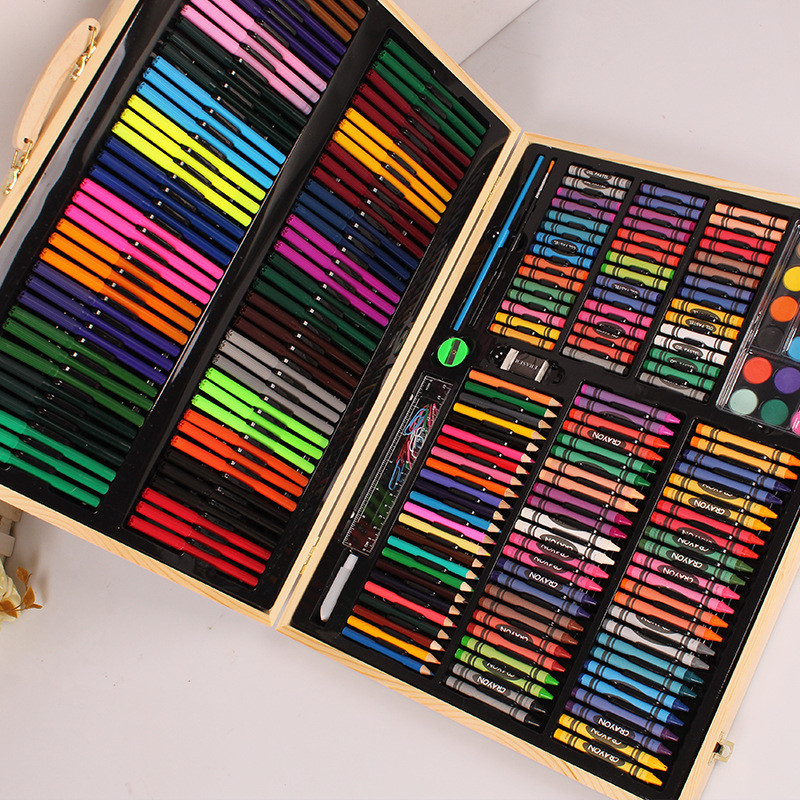 木盒水彩笔套装251件儿童女孩美术画笔彩铅油画棒小学生文具