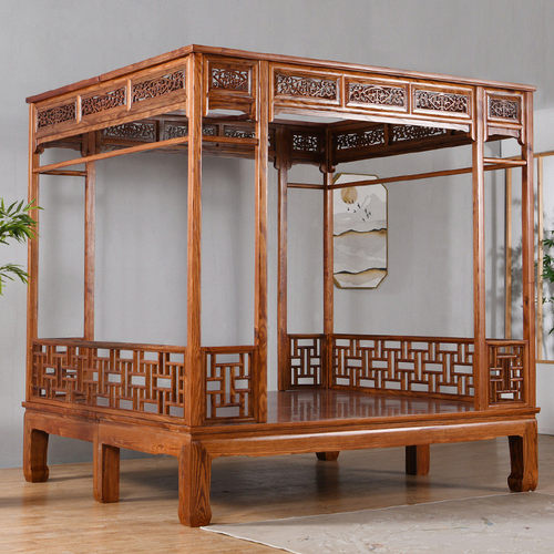 2f全实木架子床仿古红木花月榆木雕南洞双人千工拔步床新中式踏步