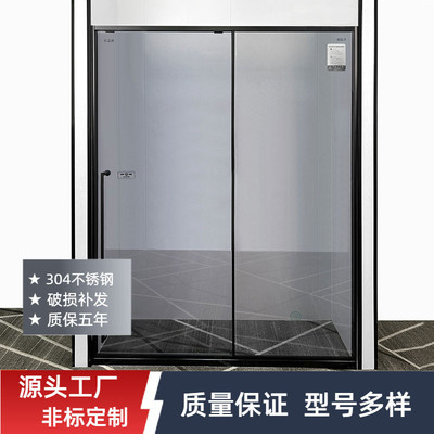 极窄缓冲一字型淋浴房干湿分离玻璃隔断卫生间浴室推拉移门浴屏