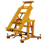 三艺tjp7355楸画架双丝杠传动油画架实木国画架双手摇平放木