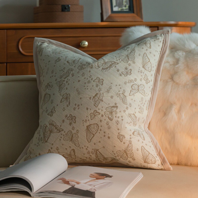 法式奶油风高级感客厅沙发靠垫抱枕样板间床头靠枕双面提花雪尼尔