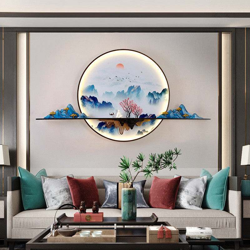 2022新中式禅意壁画灯入门墙壁山水画床头茶室大壁灯灯背景灯灯饰
