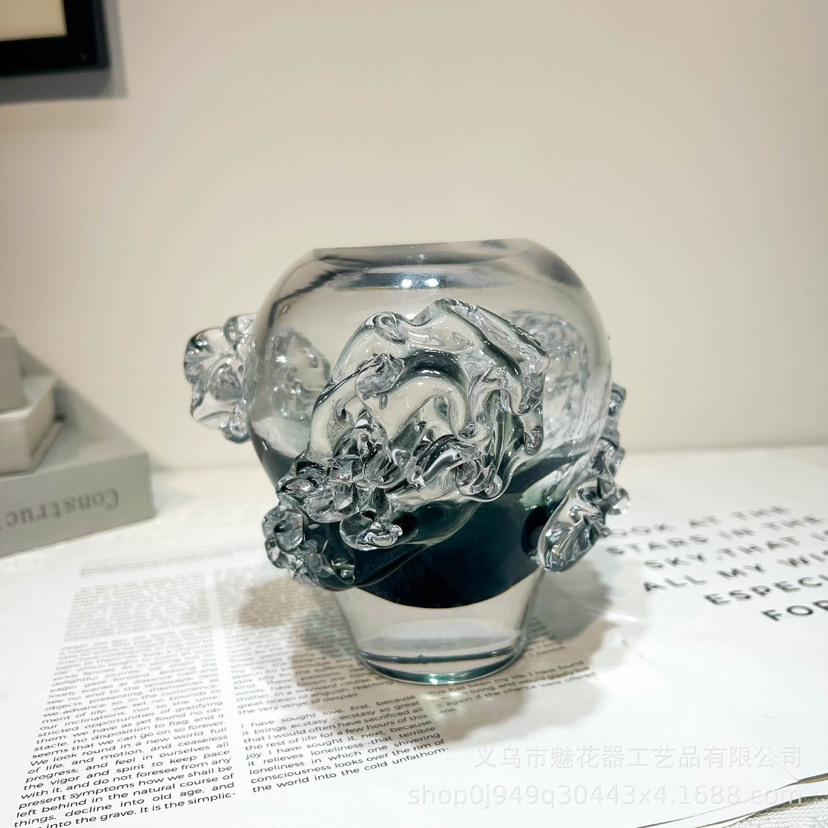 创意家居色手工琉璃花瓶双拼办公室艺术展示摆件样板间酒店艺术器