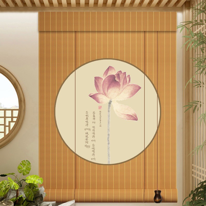 新中式竹帘禅意挂画俩茶室窗帘隔断帘凉亭遮光遮阳屏风帘日式卷帘