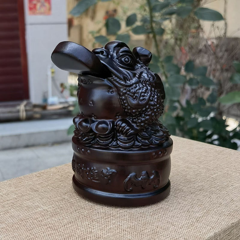 黑檀三金蟾摆件实木木雕足金蝉红木质金蟾蜍家居客厅店铺工艺礼品