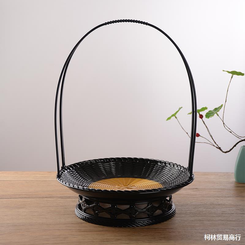 手提盛器塑料时尚水果篮插画花篮中式器皿禅意摆件花艺篮密胺餐具