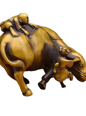 宏达铜器批发纯铜童子牧牛仿古摆件地摊吉祥文玩