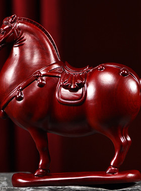 木雕摆件唐马实木质家居雕刻中式客厅办公桌面书房红木头工艺礼品