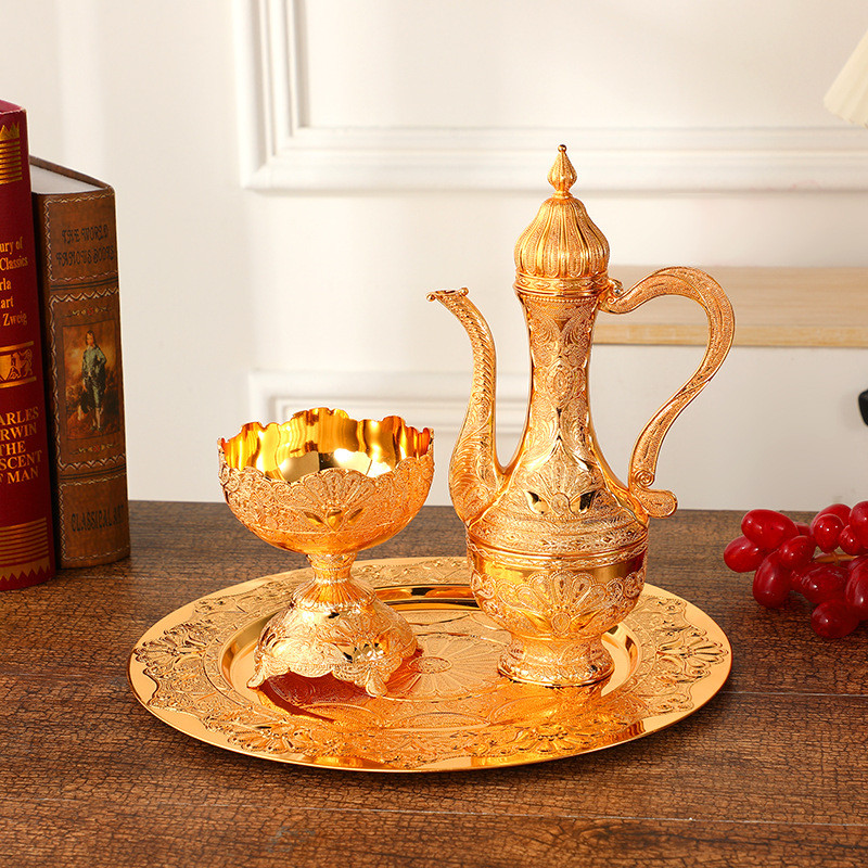 奢华高档酒具套装一壶一杯创意家用复古酒具酒杯酒店宴席餐桌金色