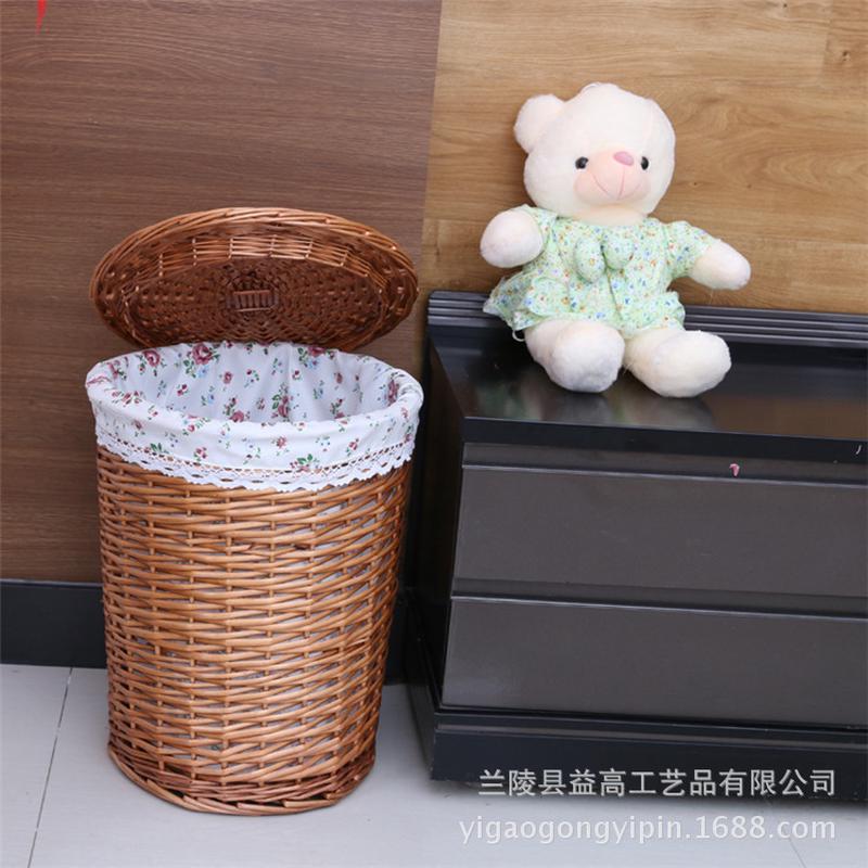 厂家供应批发手工编织脏衣服布里带盖收纳篮家居用品多规格柳编筐