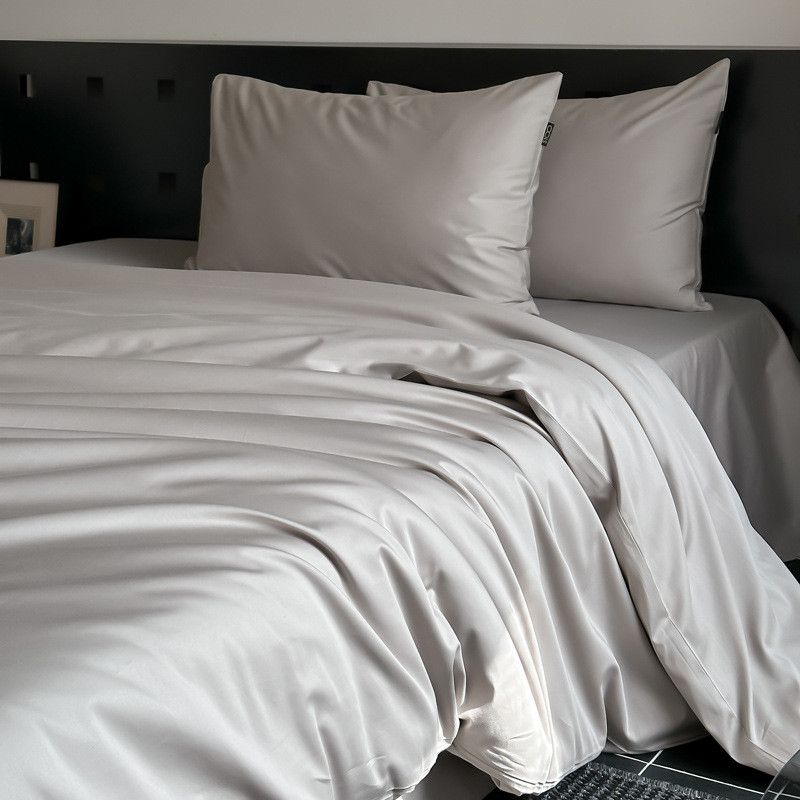 轻奢简约长绒棉四件套全棉100贡缎纯色单人床宿舍三件套丝滑出口