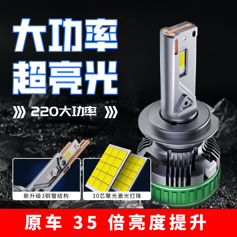 三铜管30芯220W汽车LED大灯H7H11汽车前照灯H4远近一体远胜透镜