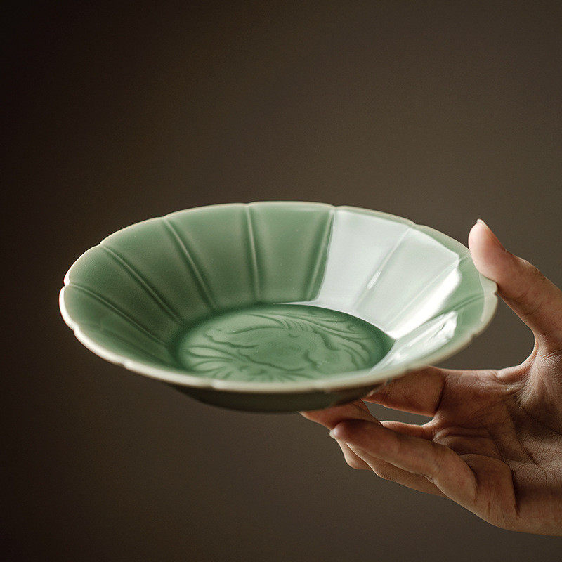 梅子壶承半刀泥餐盘点心盘手工雕刻青越窑青瓷食器手作手工老匠人