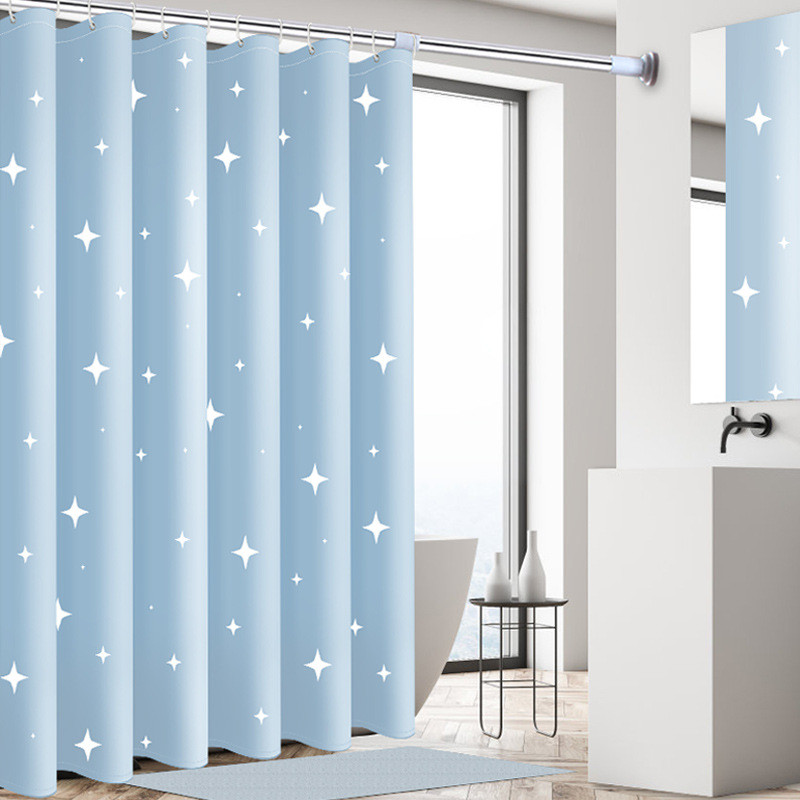 C浴室浴帘套装免打孔加厚防水防霉浴帘布卫生间隔断帘窗帘挂帘子W