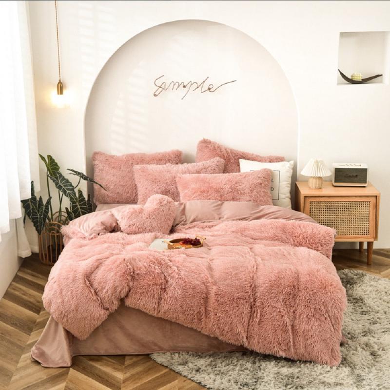 外贸出口水貂绒被套三件套k双人床长毛绒保暖加大枕套水晶绒