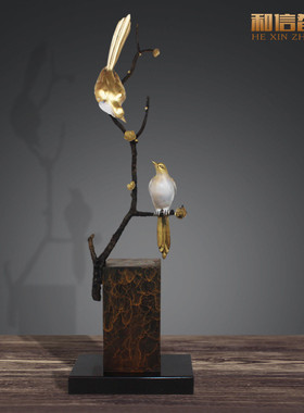 雕塑装饰品中式客厅摆件黄铜家居现代白色饰品创意黄铜动物工艺品