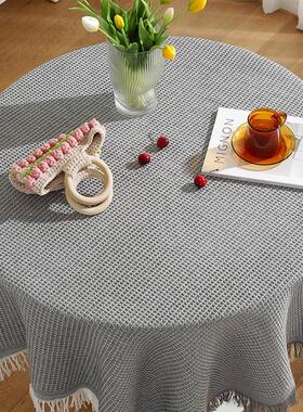 客厅桌布茶几轻奢感餐桌布圆台布长方形白色氛围感布蕾丝金小