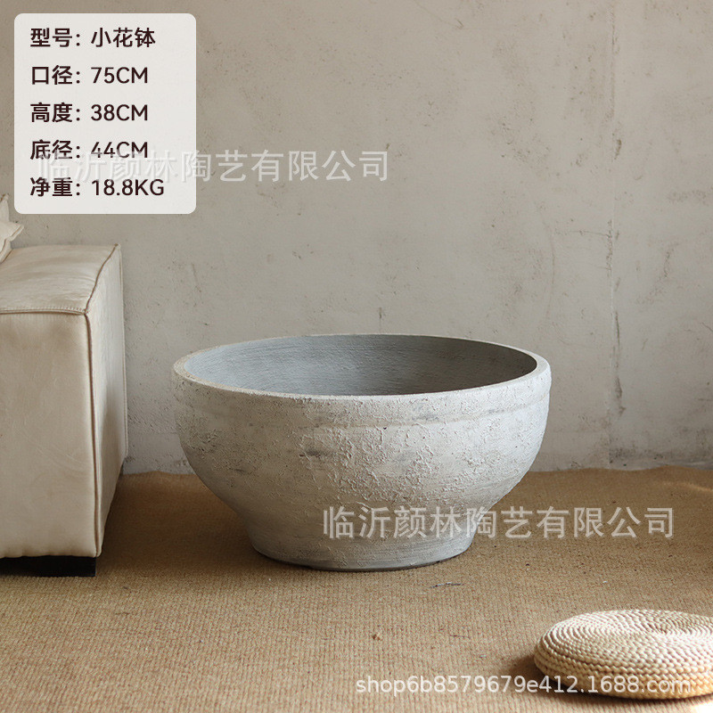 复古白水泥大花钵北欧简约泥酒店别墅园林景观绿植盆镁大花盆花盆