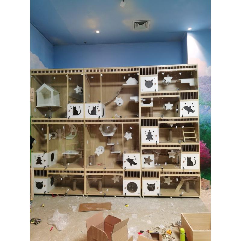 猫笼子展示柜实木猫别墅笼子宠物店家用三层玻璃柜寄养笼猫窝猫屋