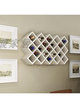 菱形格酒吧方格酒瓶红酒柜墙上红酒架菱葡萄酒家用实木展示架摆件