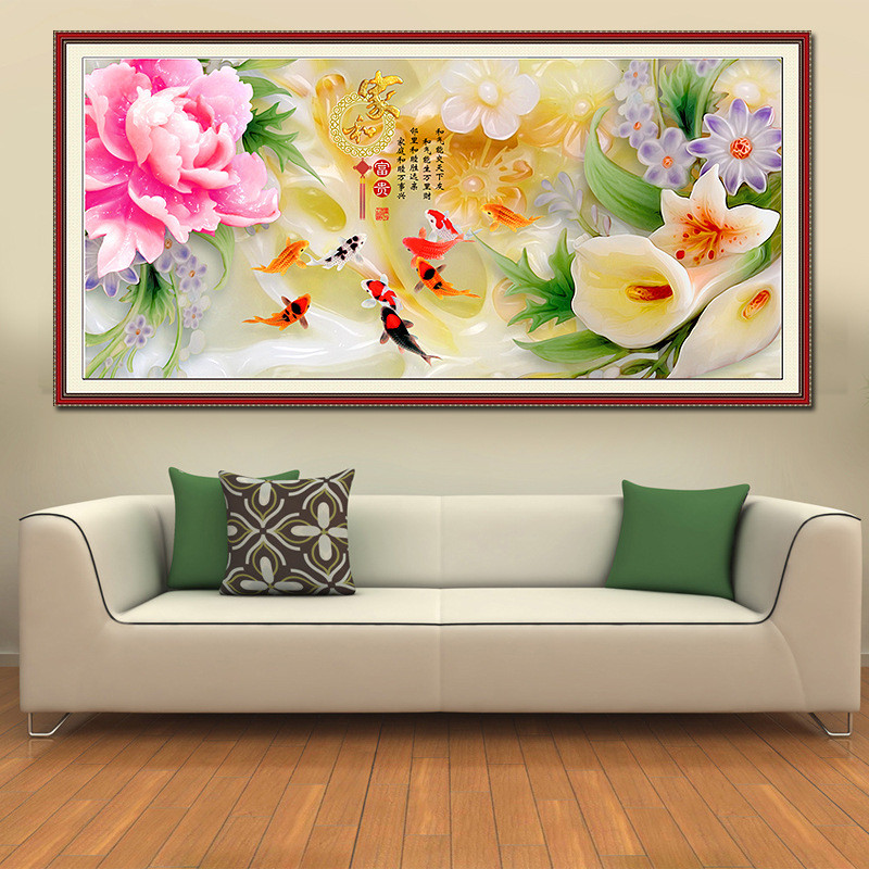 热销家客厅富贵钻石画满钻5d魔方钻石画钻石画新款和富贵九鱼