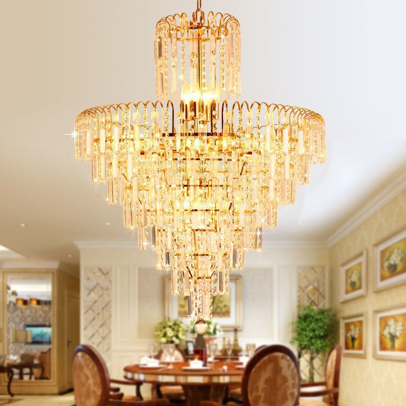 新款大厅复式楼大气空楼客厅别墅复式挑高档水晶吊灯2023中楼款客