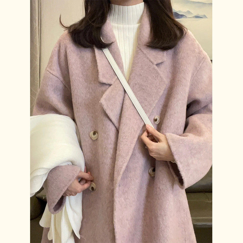 高级感韩系粉色呢子大衣女秋冬新款小个子宽松显瘦中长款毛呢,女装/女士精品,毛呢外套,淘宝优惠券,粉丝福利购,淘宝优惠卷