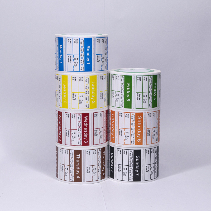 彩色通货星期管理贴纸酒店厨房食品食品卫生星期标签食品留样标签