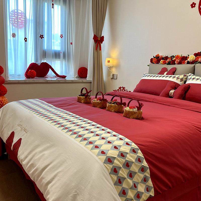 0WYV在逃公主风全棉婚庆四件套新婚婚礼结婚床上用品法式少女蝴