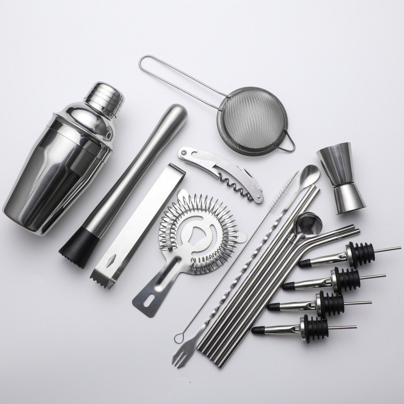 热销跨境件套不锈钢调酒器19现货装雪克杯摇壶鸡尾酒摇酒杯酒吧工