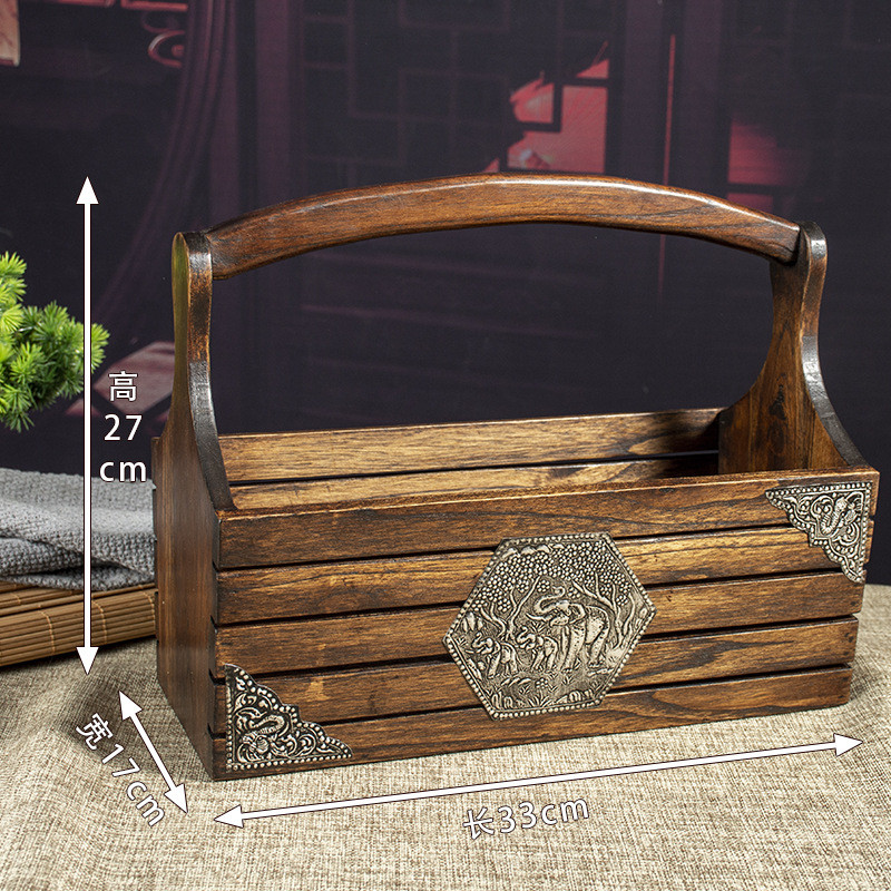 复古实木木质篮泰式手提篮子水果篮田园风菜篮子家用收纳盒小提