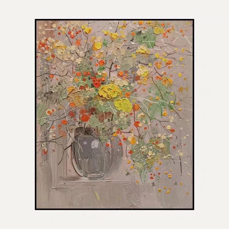 纯手绘抽象装饰画花卉高档餐厅挂画现代简约客厅玄关大尺寸落地画图片