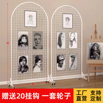 铁艺网格折叠展示架幼儿园美工区画展书法作品圆形立式移动置物架