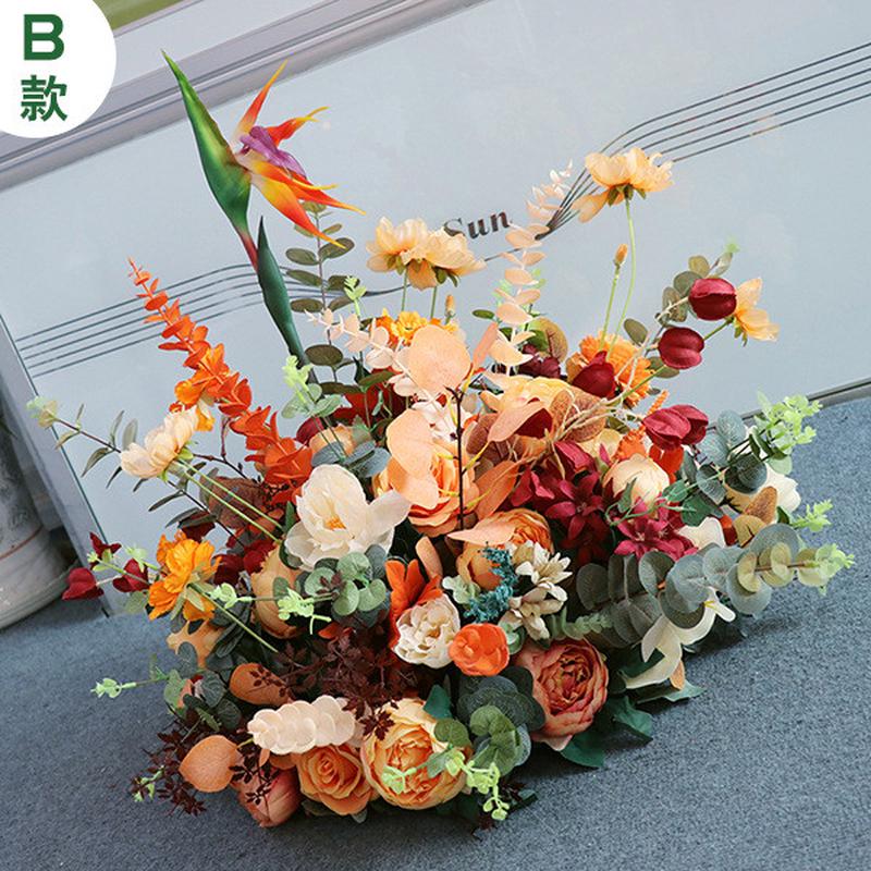 仿真花t台道具红橘色婚礼婚庆路引拱门花森系舞台背景批发