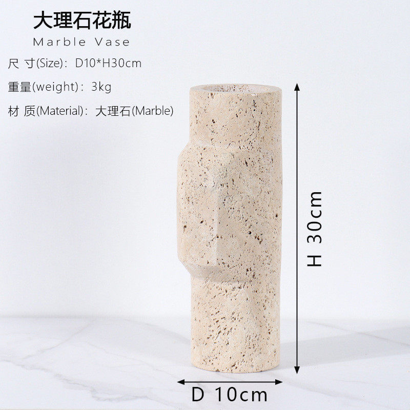 欧式轻奢天然大理石花瓶摆件家居桌面客厅电视柜软装饰品花器批发