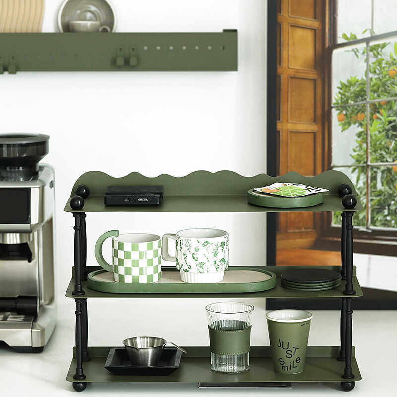 铁艺三层桌面厨房杯子置物架哑光墨绿奶茶多层咖啡杯收纳架,收纳整理,整理架/置物架/收纳架,淘宝优惠券,粉丝福利购,淘宝优惠卷