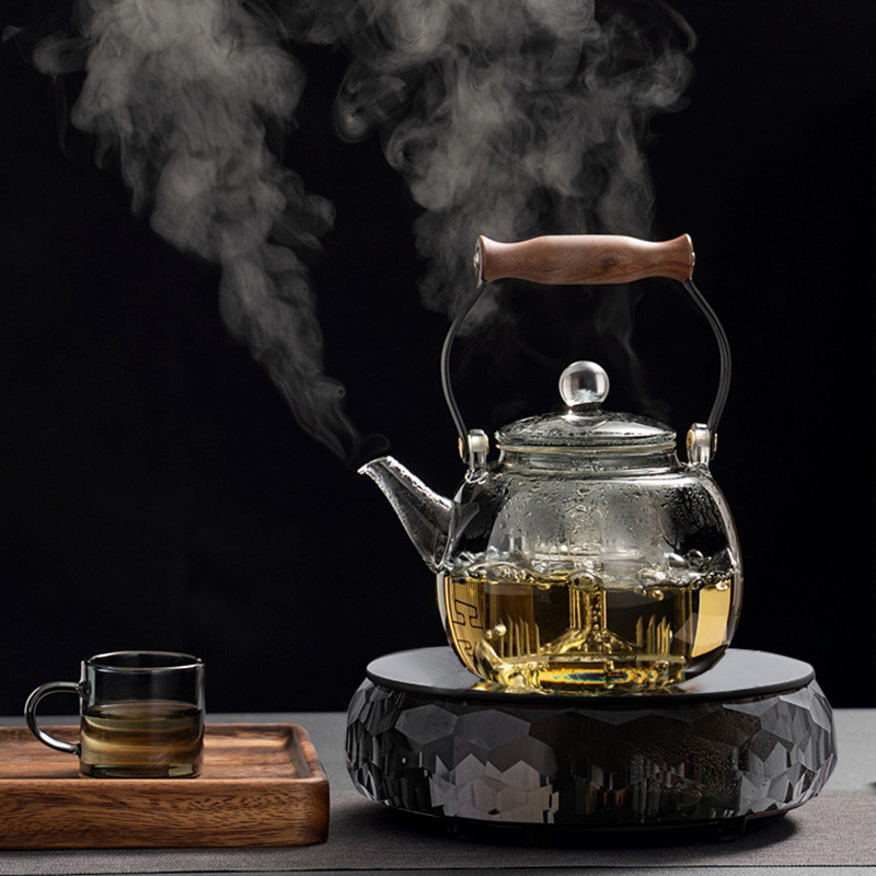 烟灰玻璃煮茶壶家用烧水专用茶壶高档水晶电陶炉煮茶器套装蒸茶炉