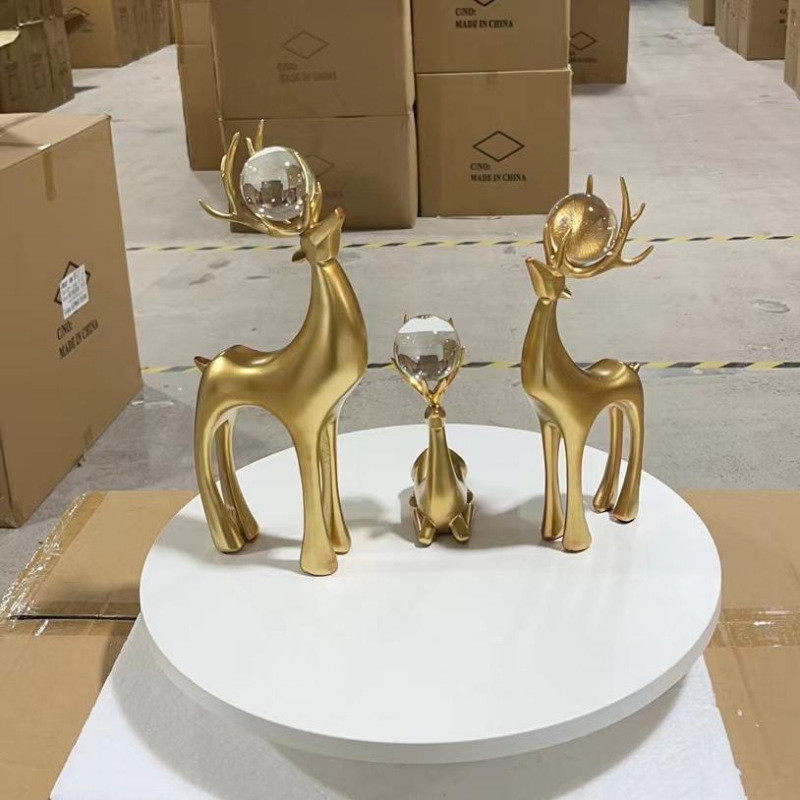树脂工艺品三只风格欧式招宝鹿摆件创意客厅电视柜家居装饰品摆设